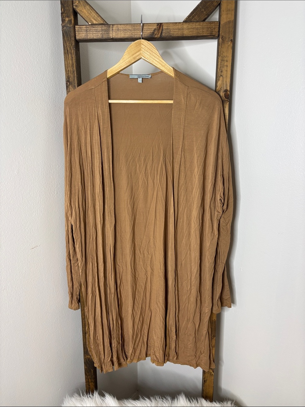 Emma’s Closet Relaxed Open-Front Cardigan in Camel Brown Size L